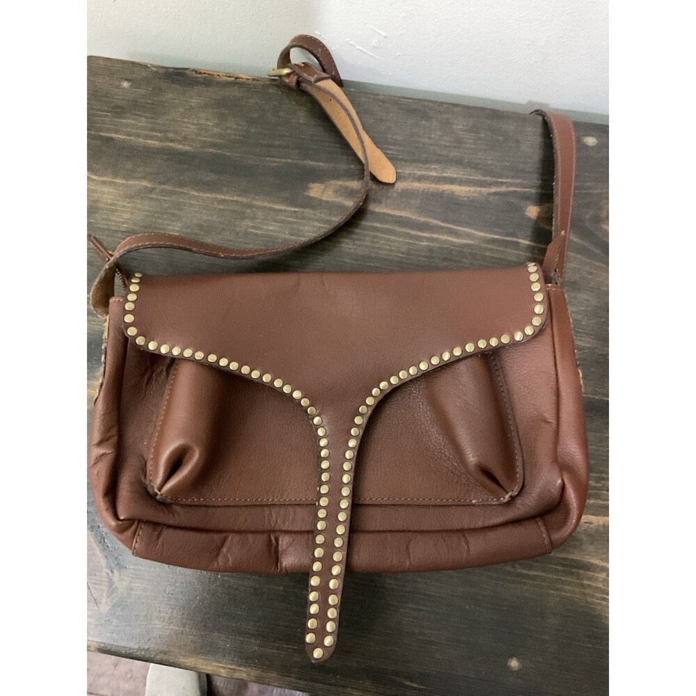 Luxuria Brown Leather Studded Shoulder Bag